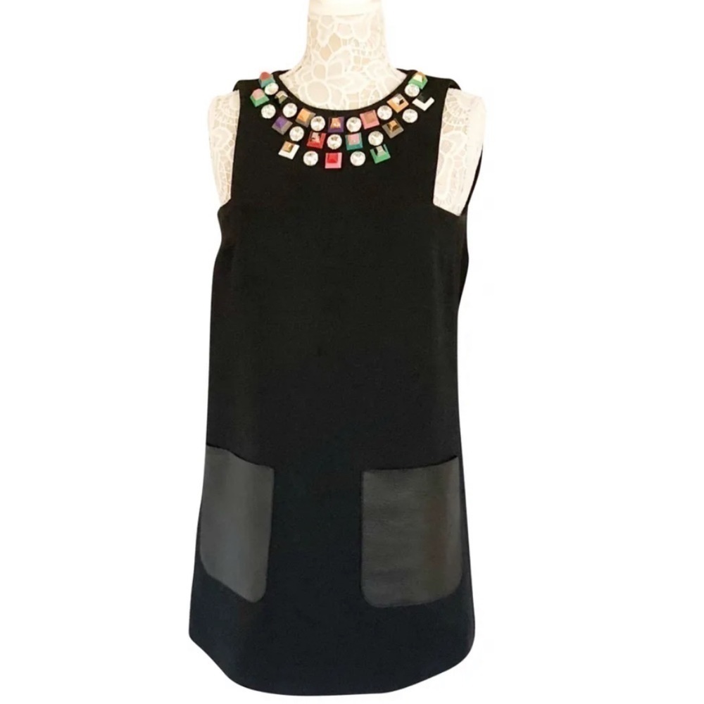 NWT Fendi Monster Eyes Embellished Black Leather Wool Cocktail Dress 42 6 - Picture 5 of 15